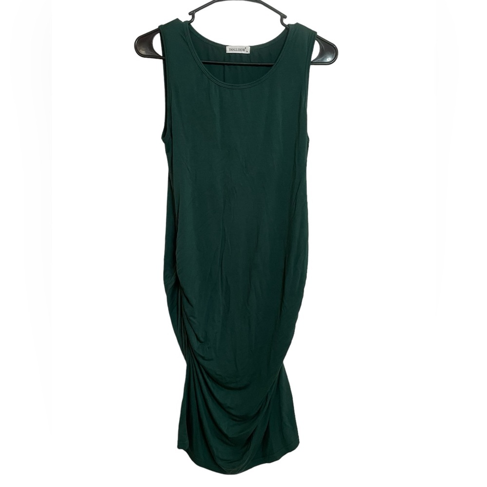 Small Show Dark Green Midi Runched Body Con Tank Dress Size Medium EUC